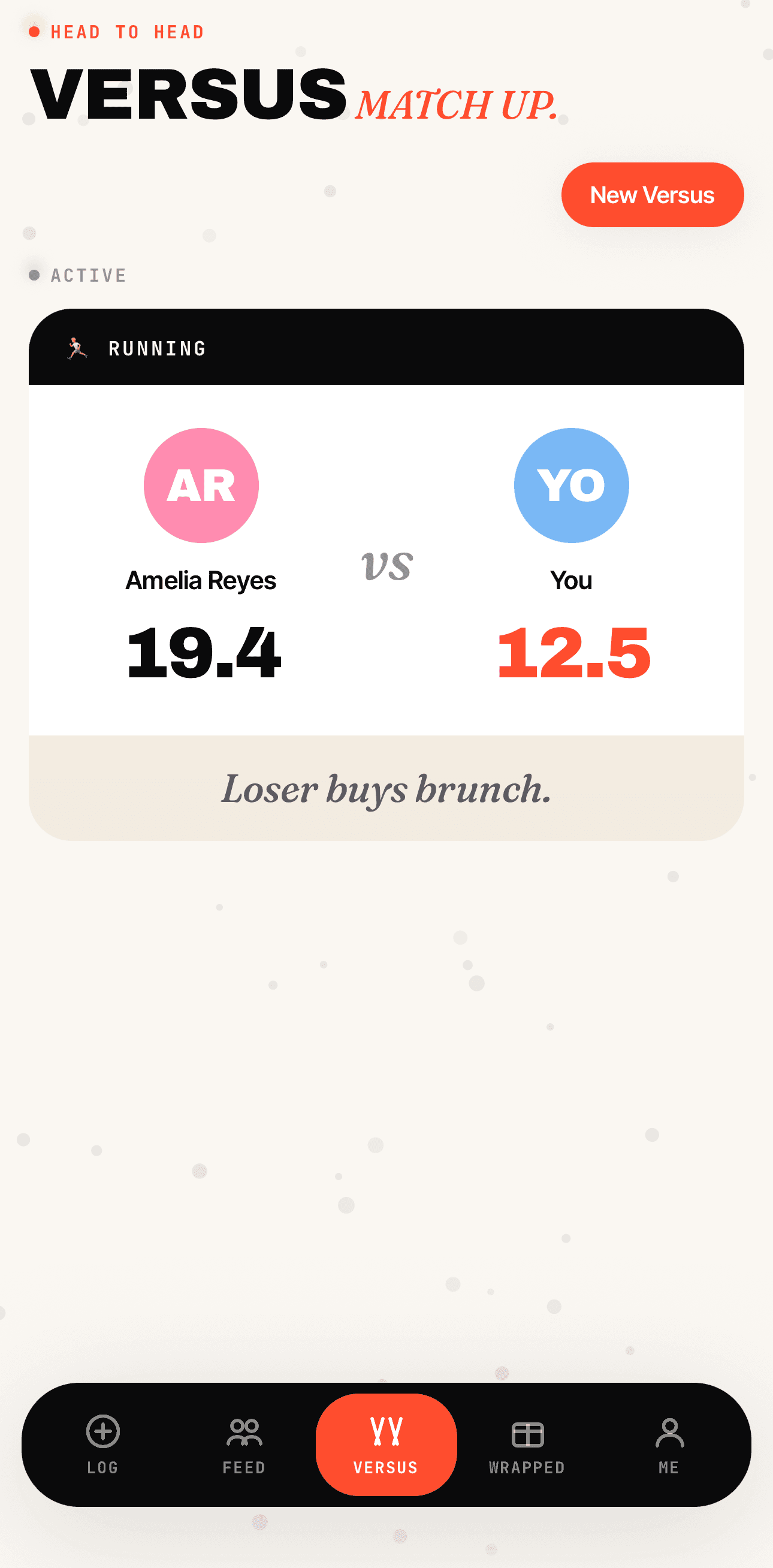 Wrapped Things — Versus screen showing a head-to-head race between two users
